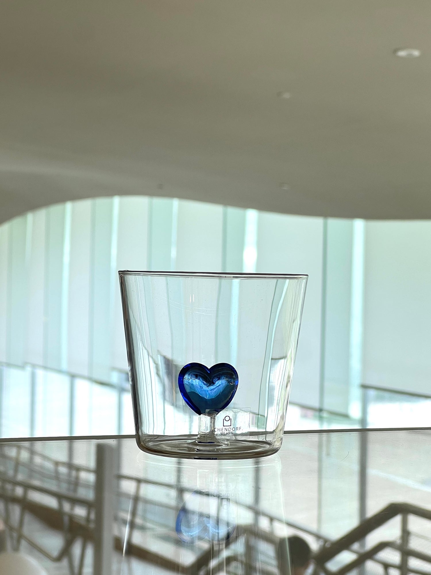 Heart water glass, blue, Cuore Collection