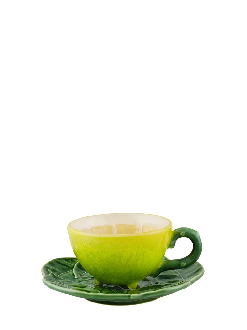 Yellow lemon ceramic cup and saucer by Bordallo PInheiro