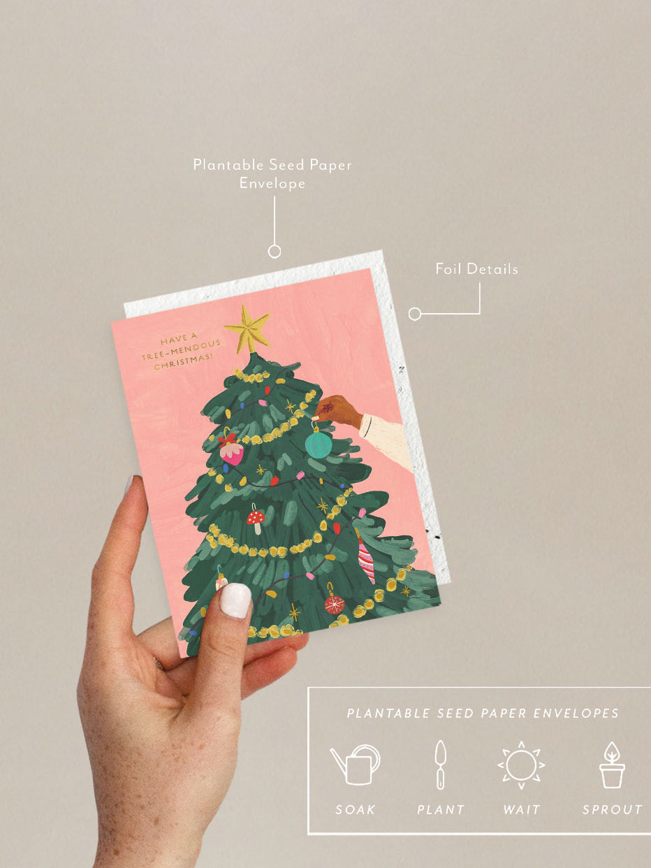 Christmas tree hanging Christmas card w/ plantable envelope