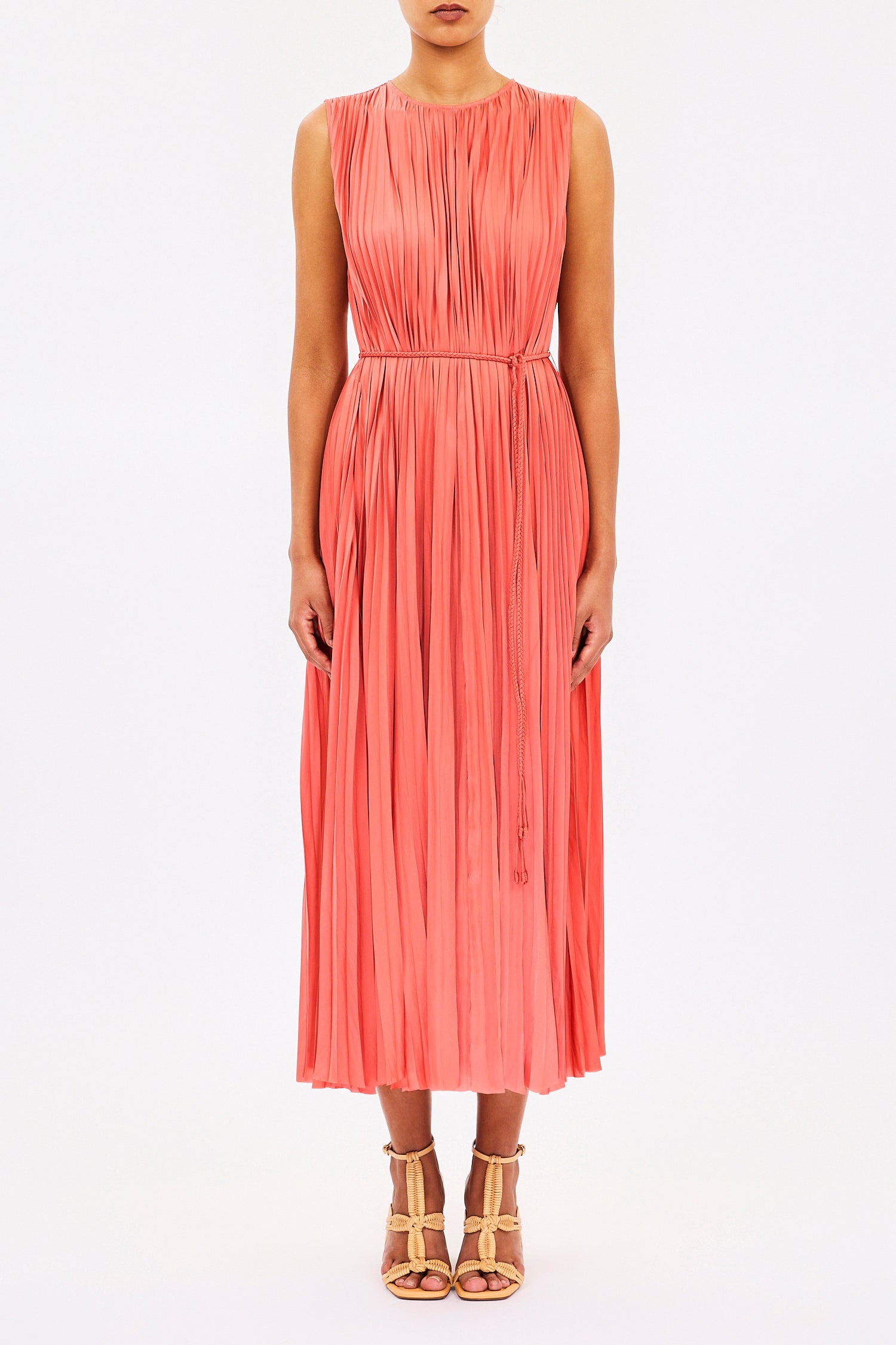 Fianna pleated midi dress, coral