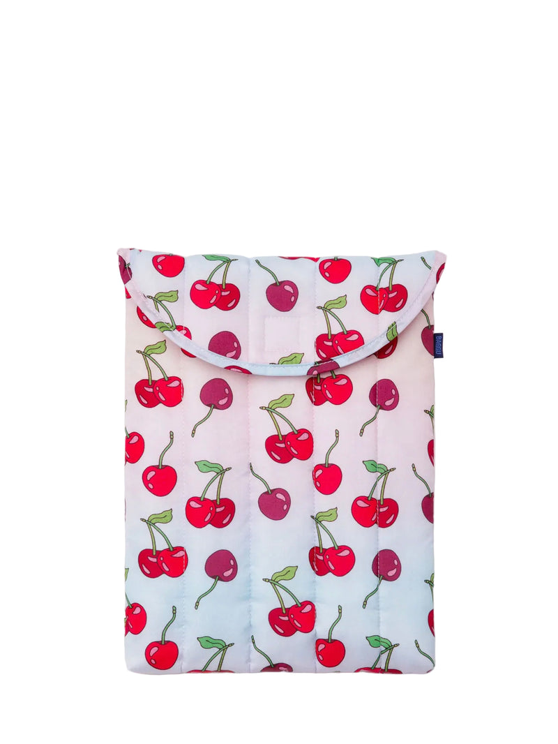Flap laptop cover with cherry pattern on a white background