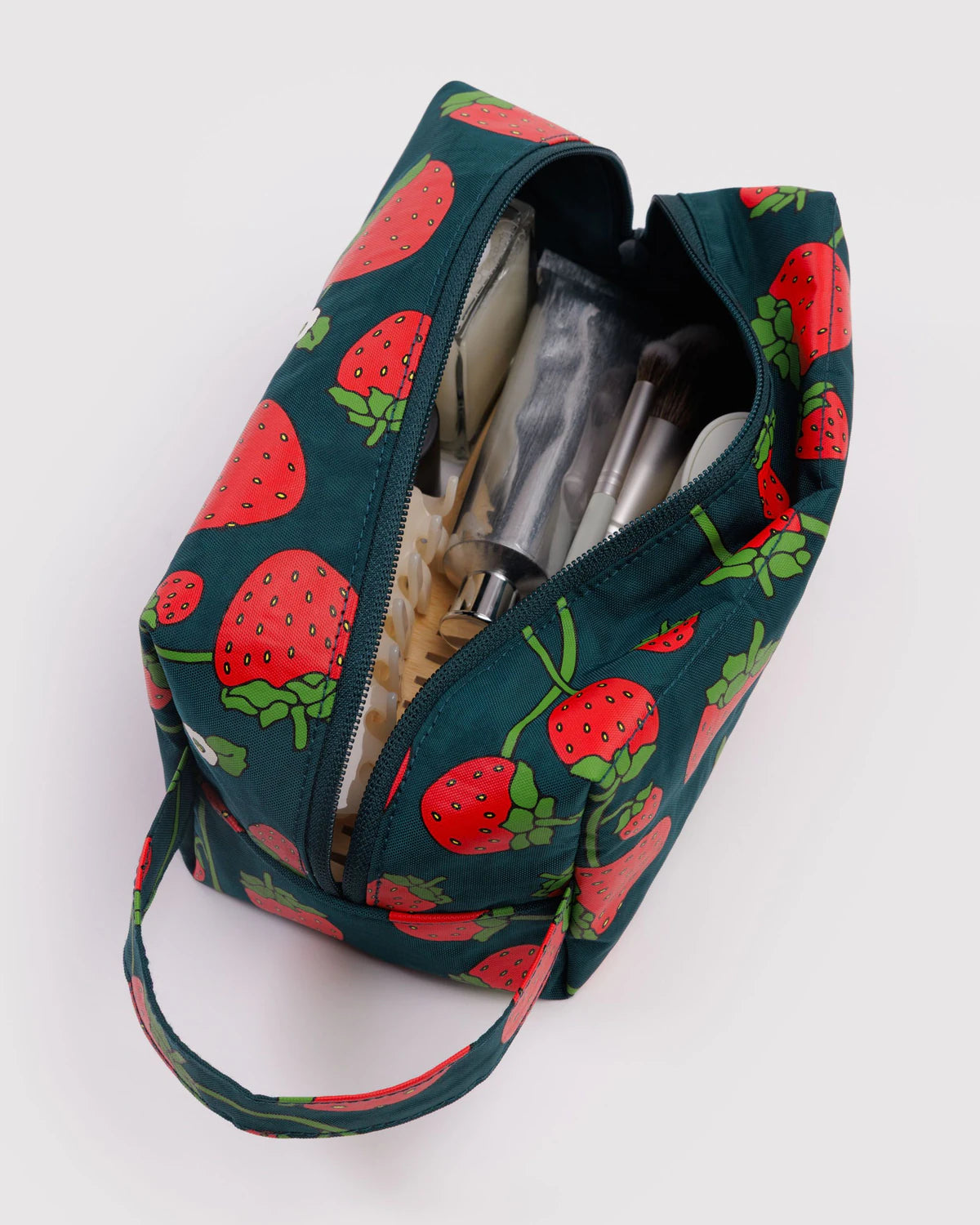 Strawberry-patterned bag with a white background
