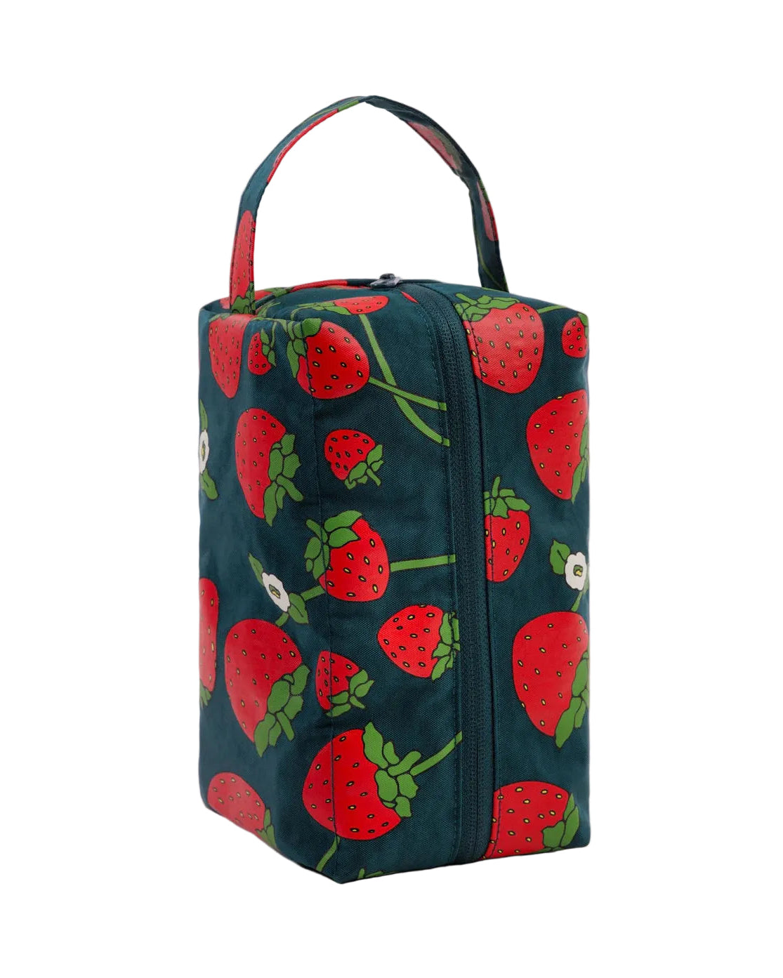 Rectangular pouch with strawberry pattern on a white background