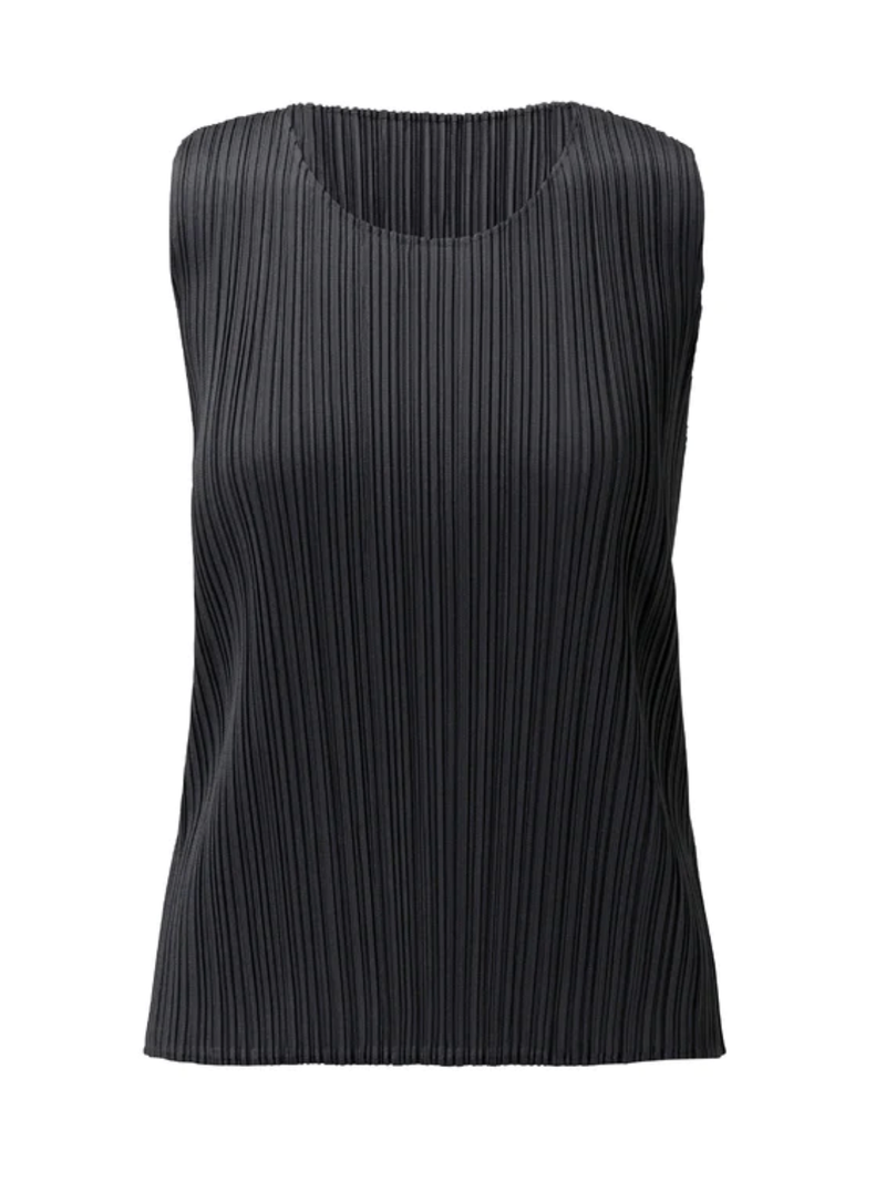 Sleeveless basics pleated top, black (carryover)