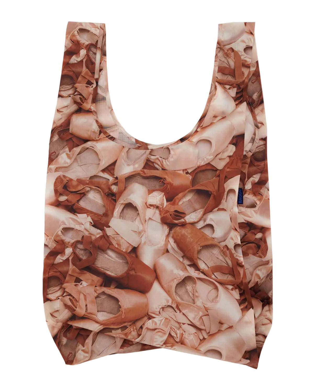 Reusable bag with ballet shoe pattern on a white background