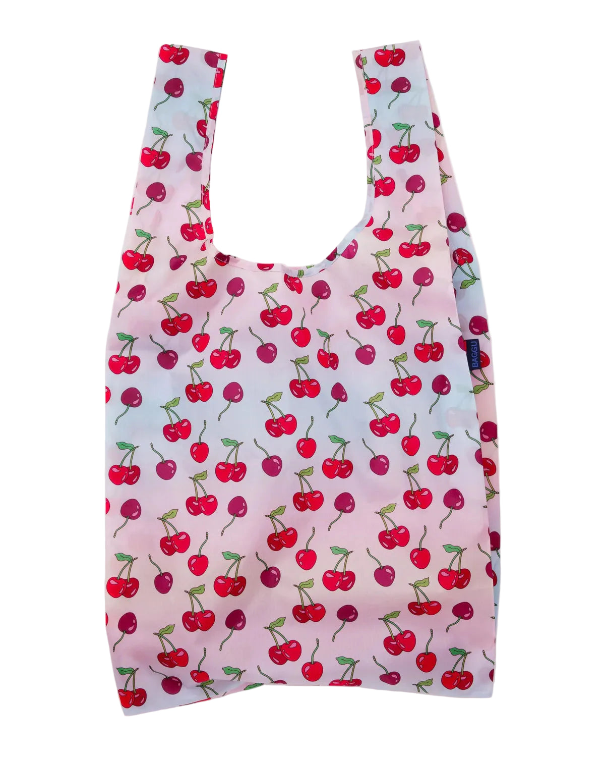 Reusable bag with cherry pattern on a white background