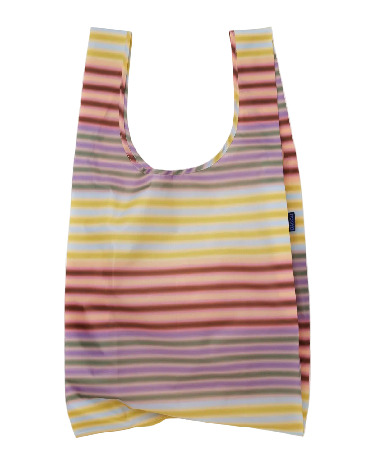 Multicolored striped reusable bag on a white background