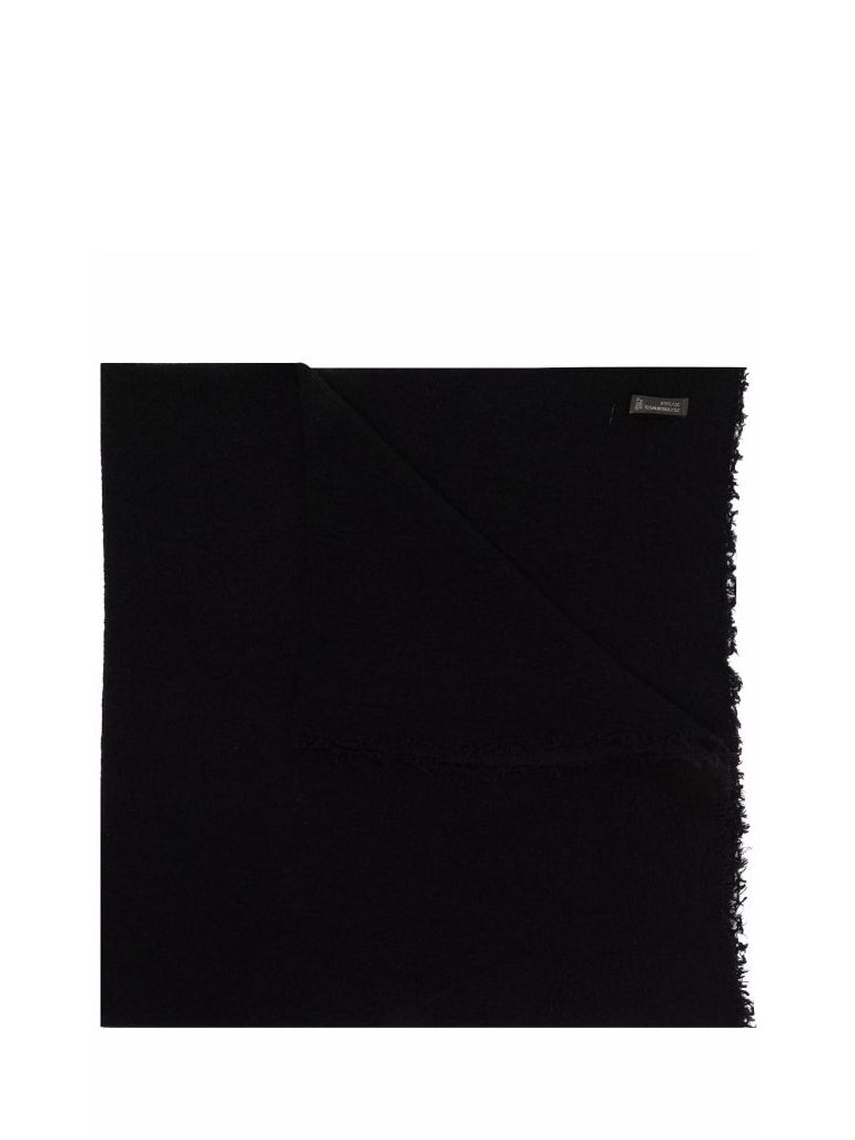 Tasselled-edge virgin-wool scarf, black