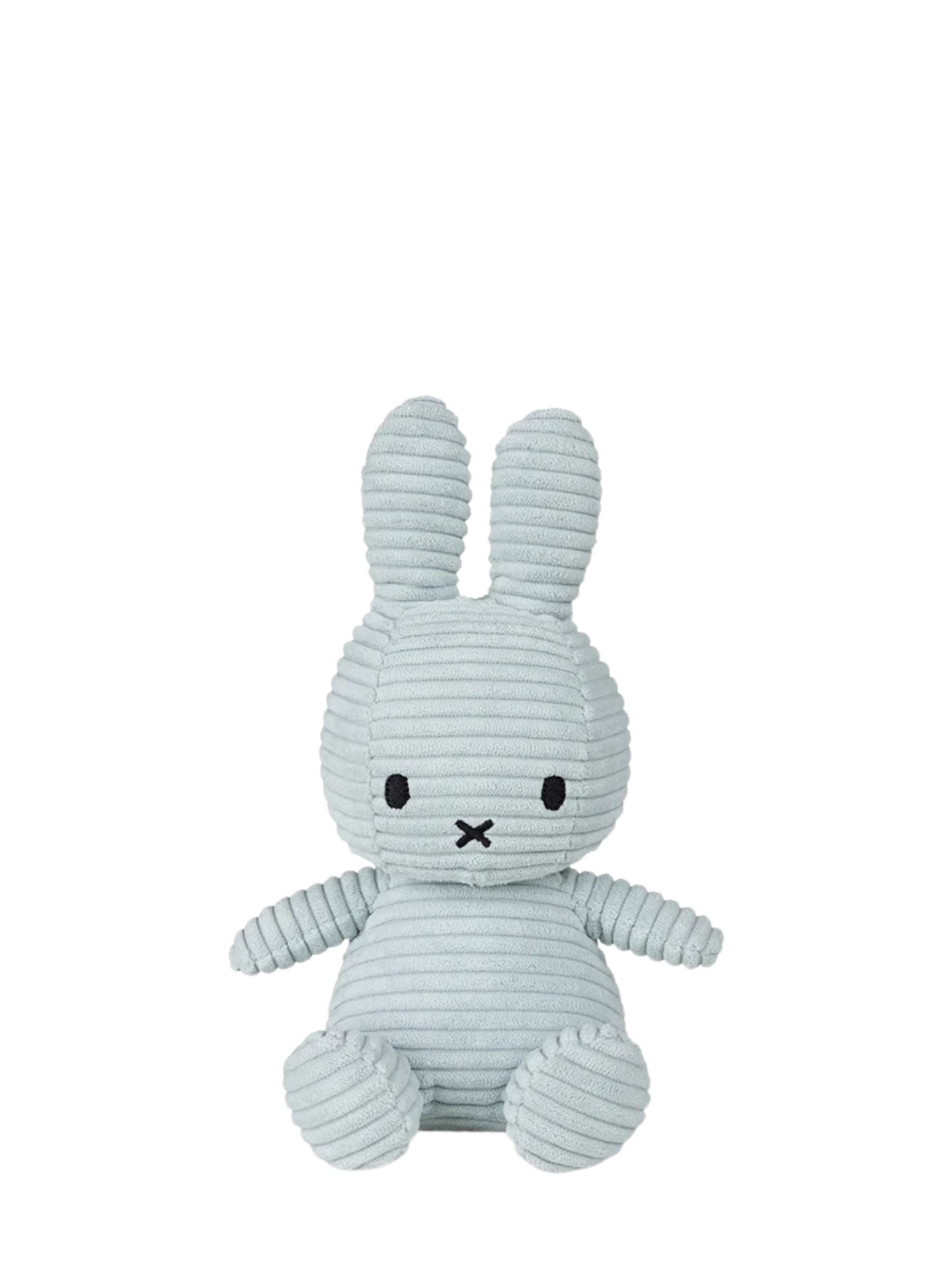 Light blue plush Miffy bunny toy on a white background