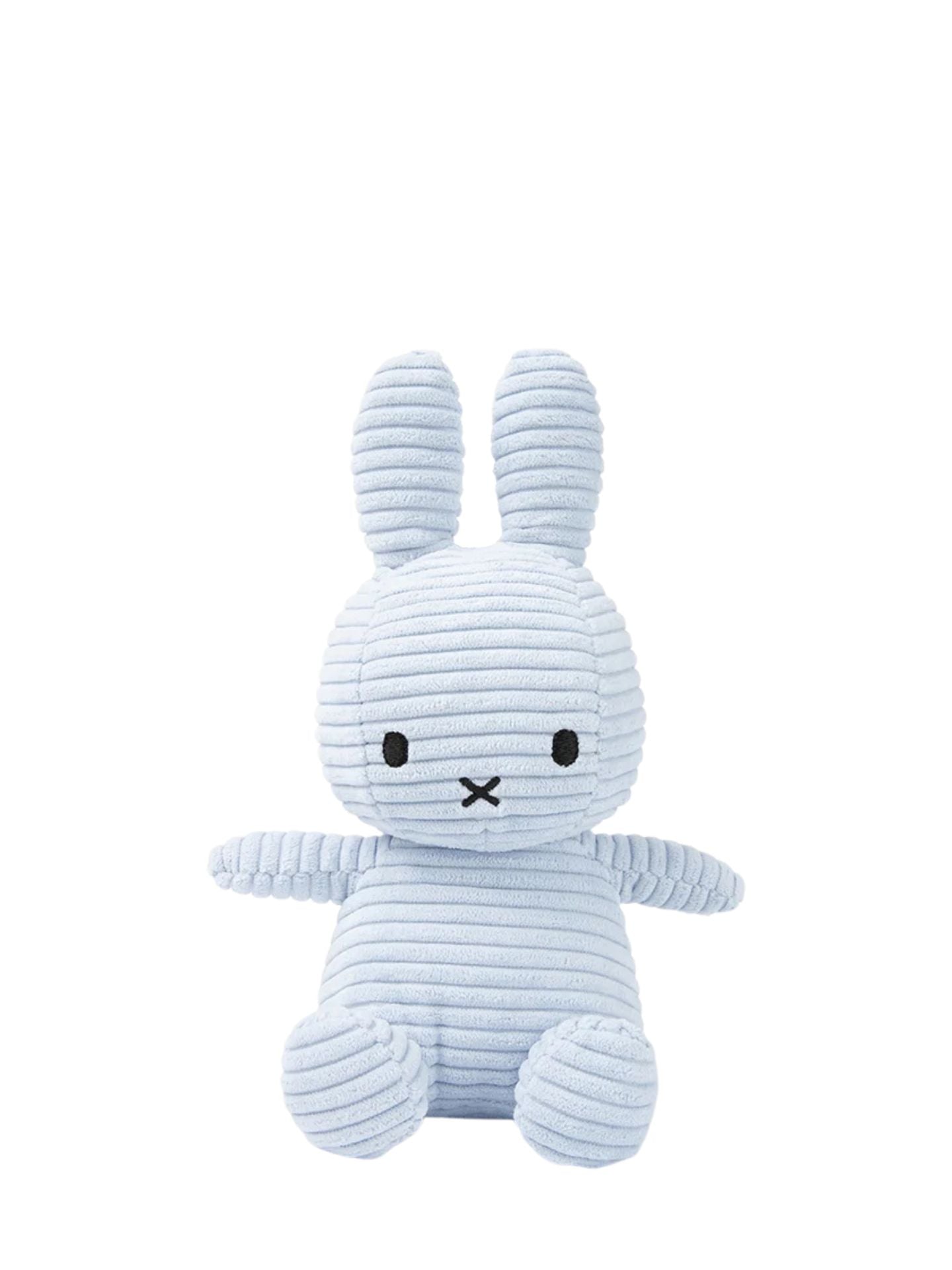 Blue plush Miffy 
bunny toy on a white background