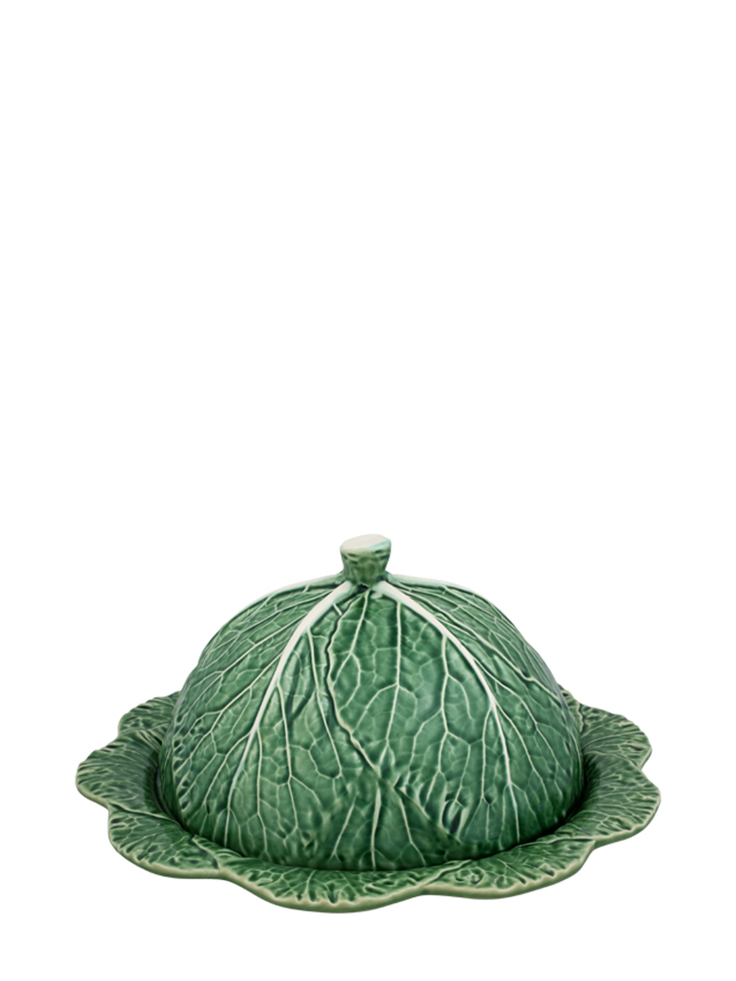 A green ceramic serving dish designed to resemble a cabbage leaf, part of the 'Cabbage' collection.