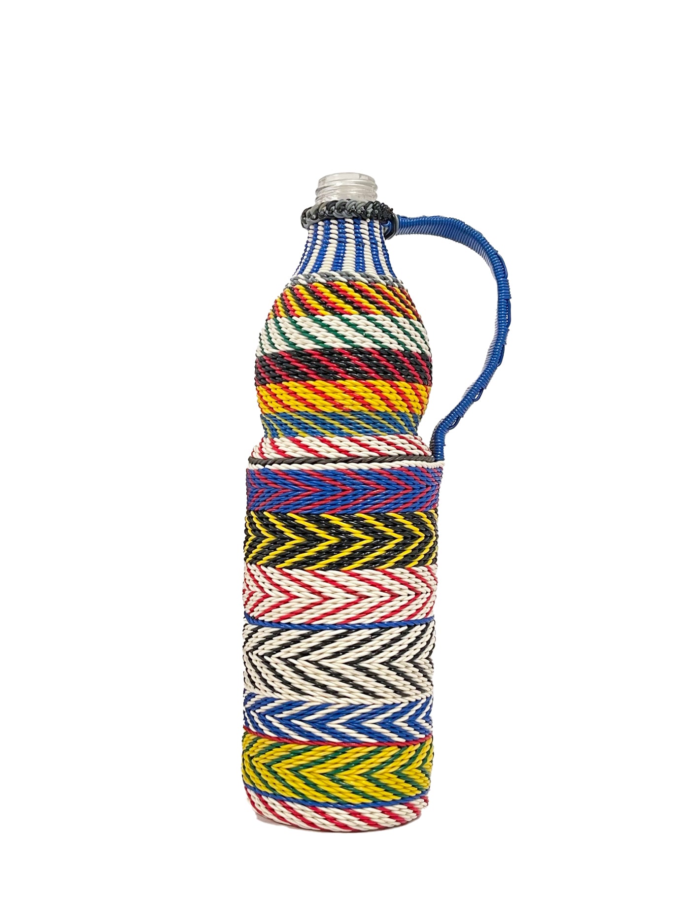 Artisanal Balkan woven glass bottle with handle