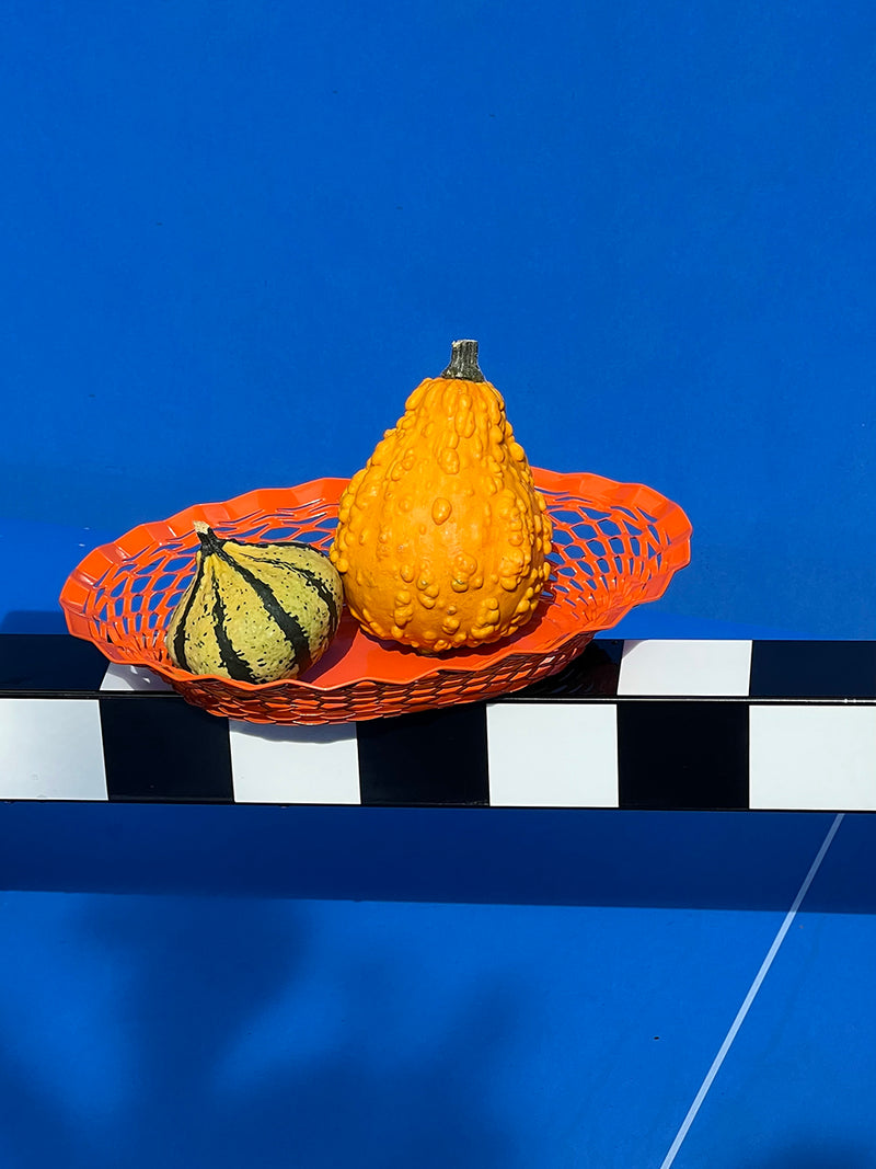 Metal bread basket, small oval, orange