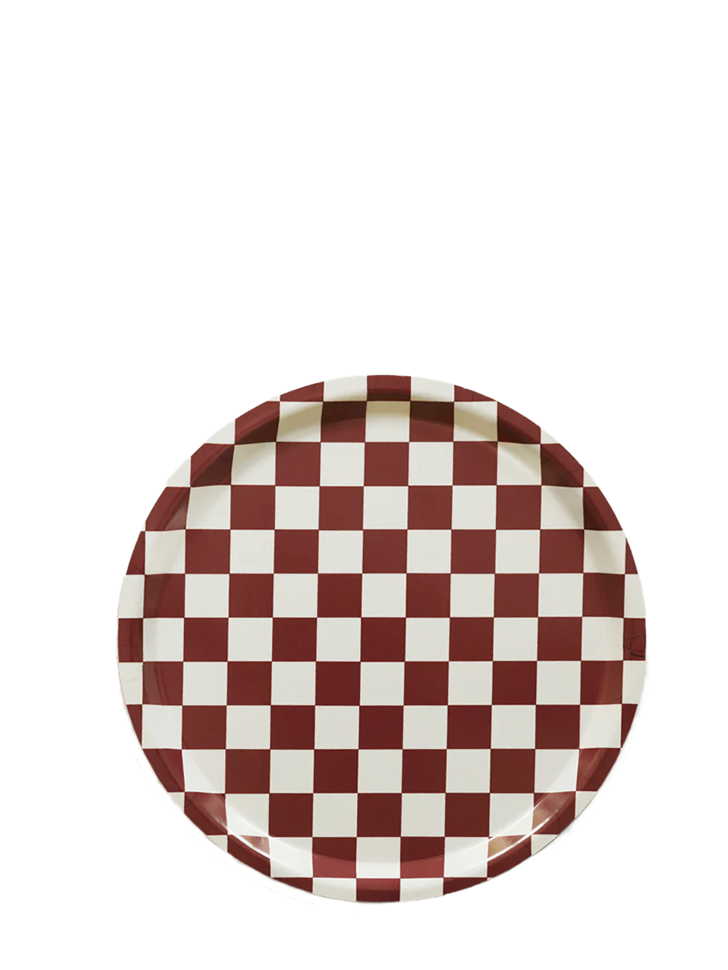 Burgundy / Cream CHECKER Round Serving Tray - 31 cm