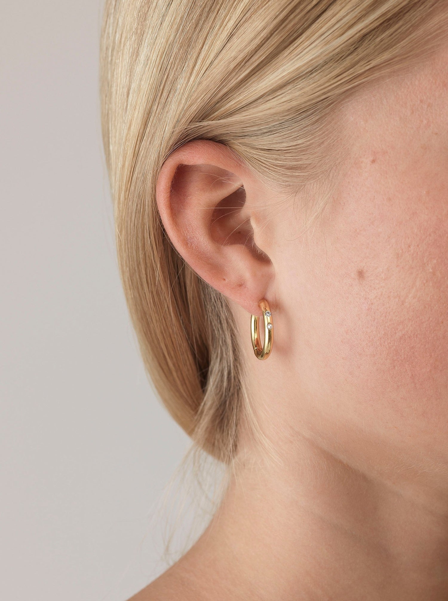 Brigitte pearl hoop earrings, gold