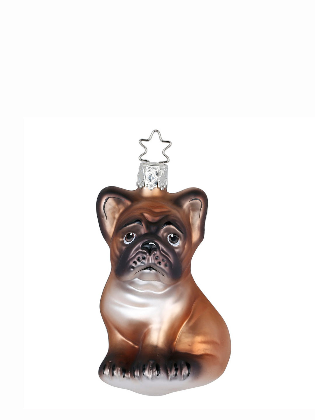 Bulldog Pup glass ornament, brown