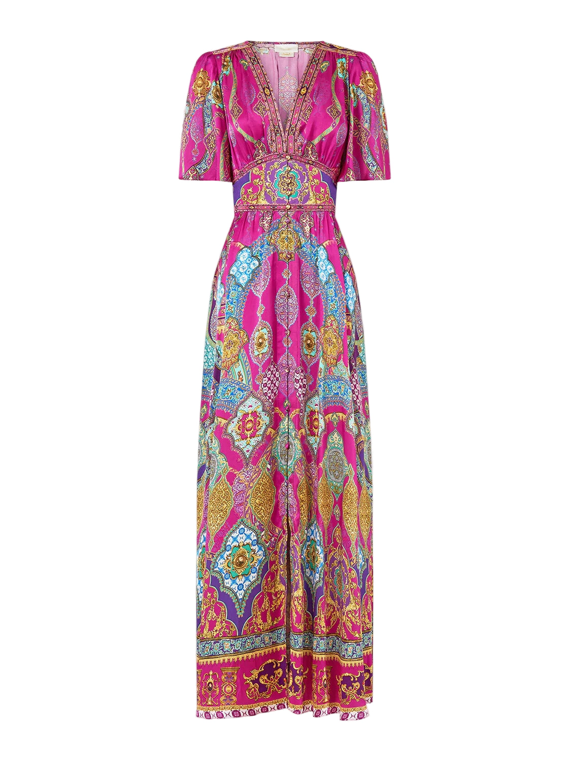 Shaped waistband dress with flutter sleeves