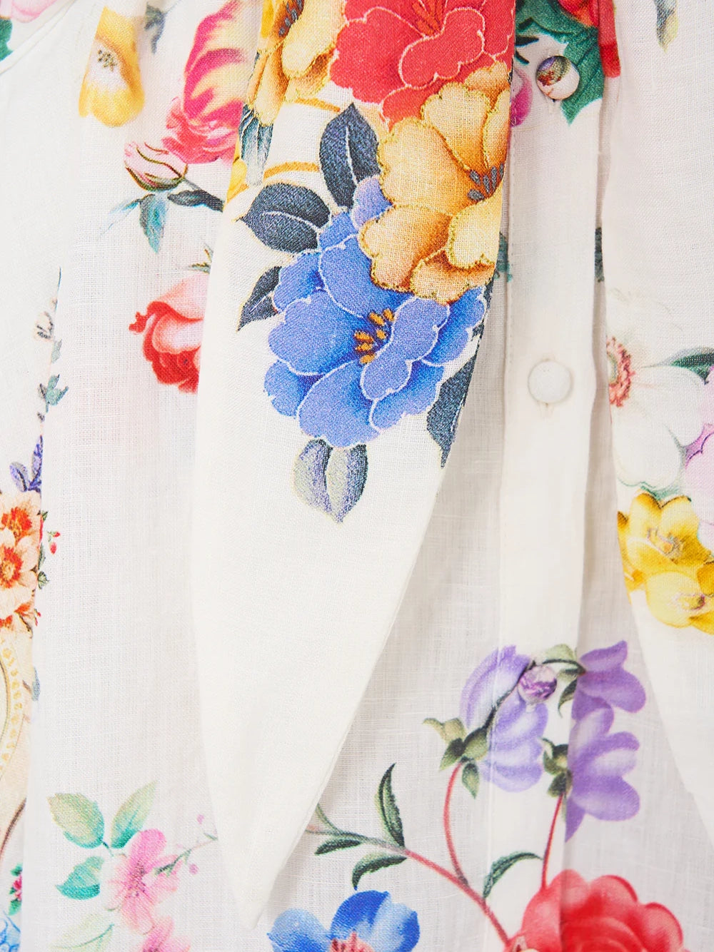 Waist tie dress with bubble sleeve, white-multicolour