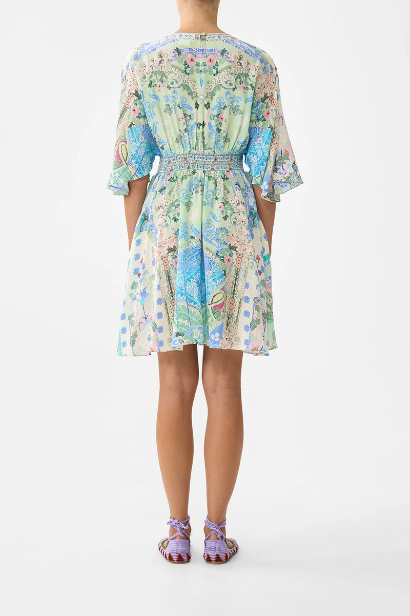 Midsummer mosaics short waisted dress, green-turquoise print