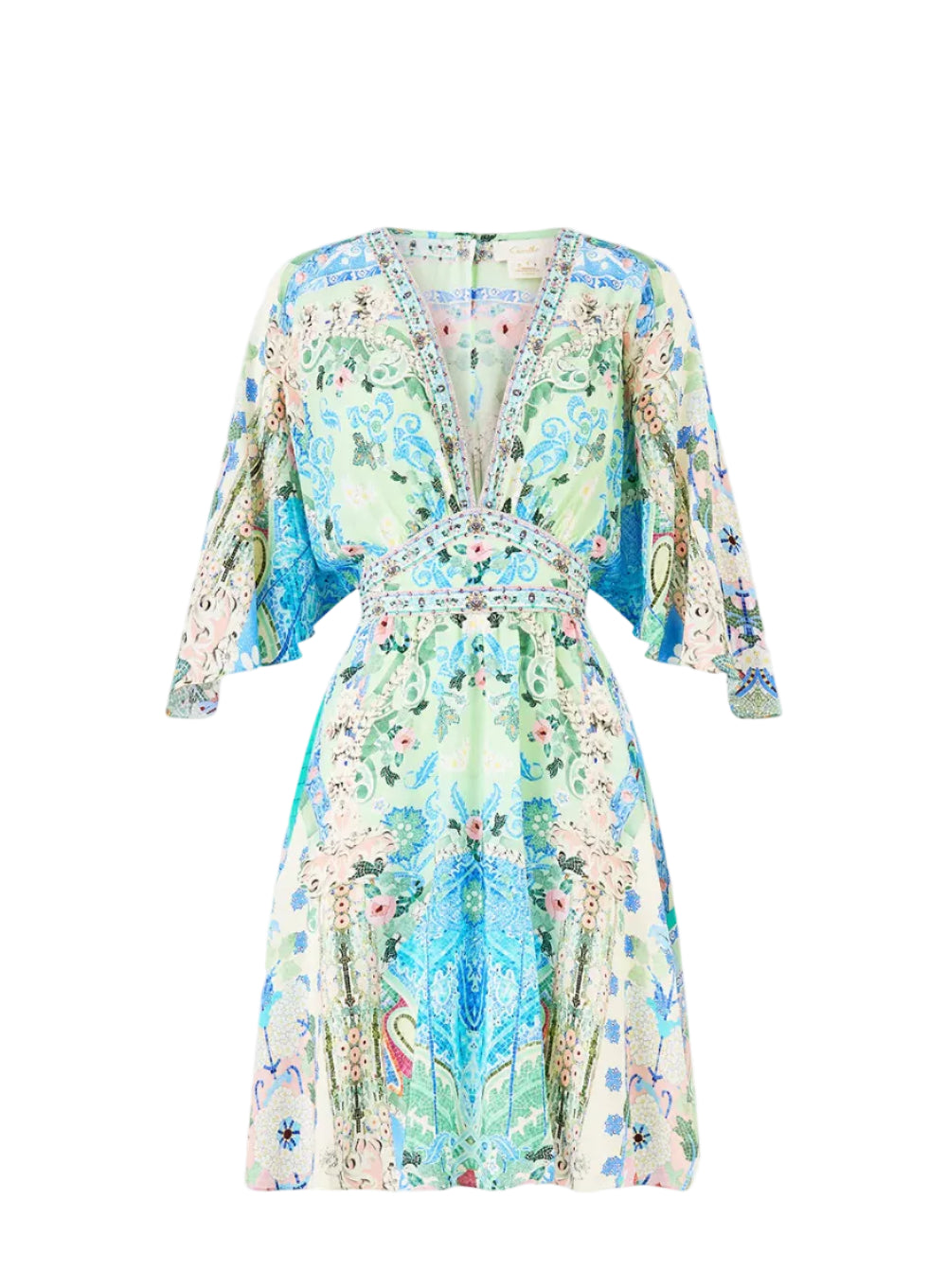 Midsummer mosaics short waisted dress, green-turquoise print