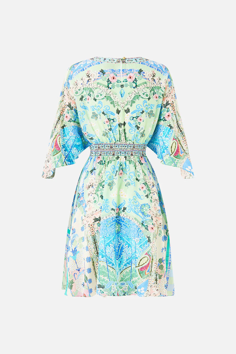 Midsummer mosaics short waisted dress, green-turquoise print