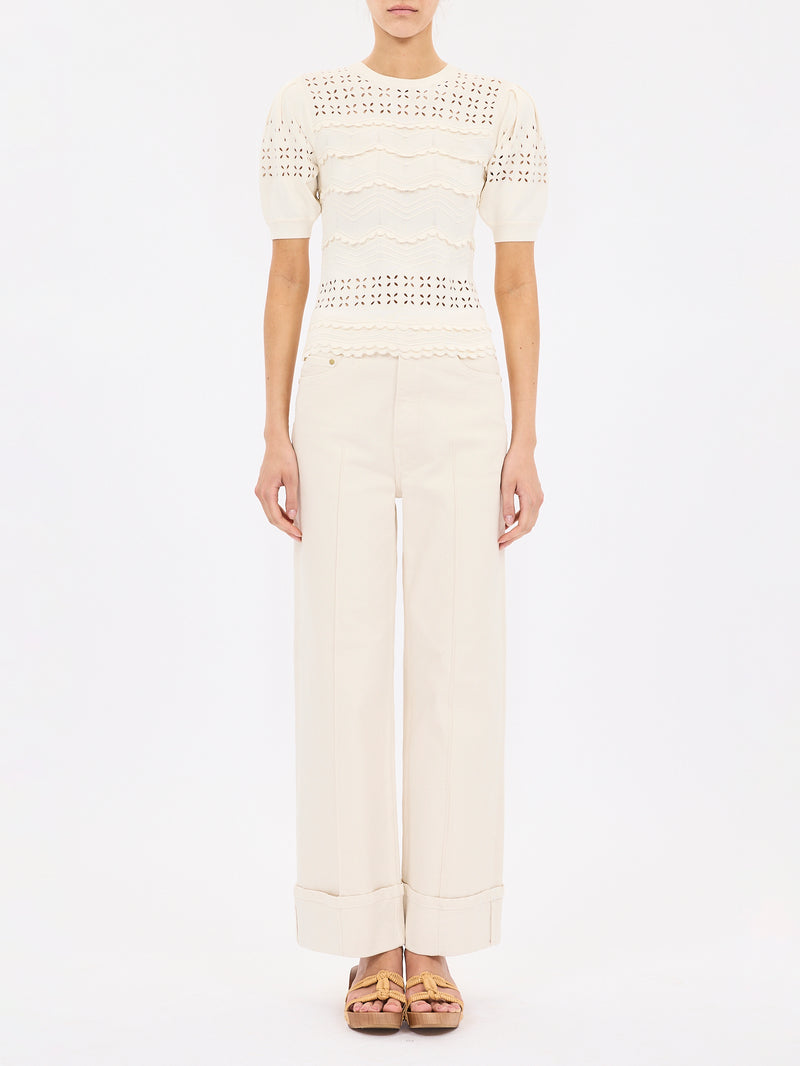 Marcelena eyelet knit top, ivory