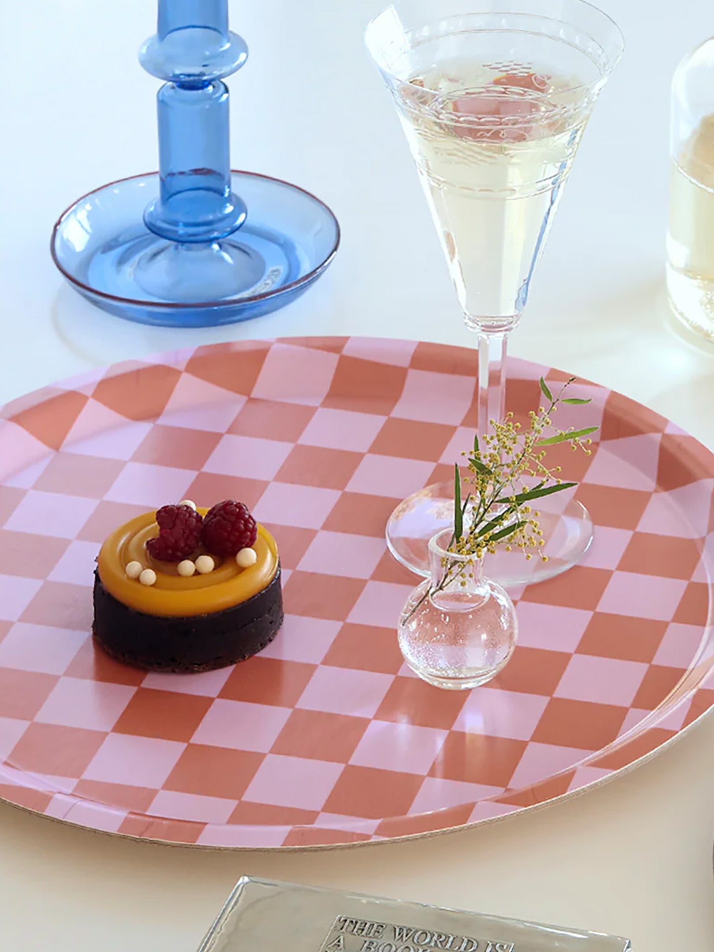 Orange/Pink CHECKER Round Serving Tray (31 cm)