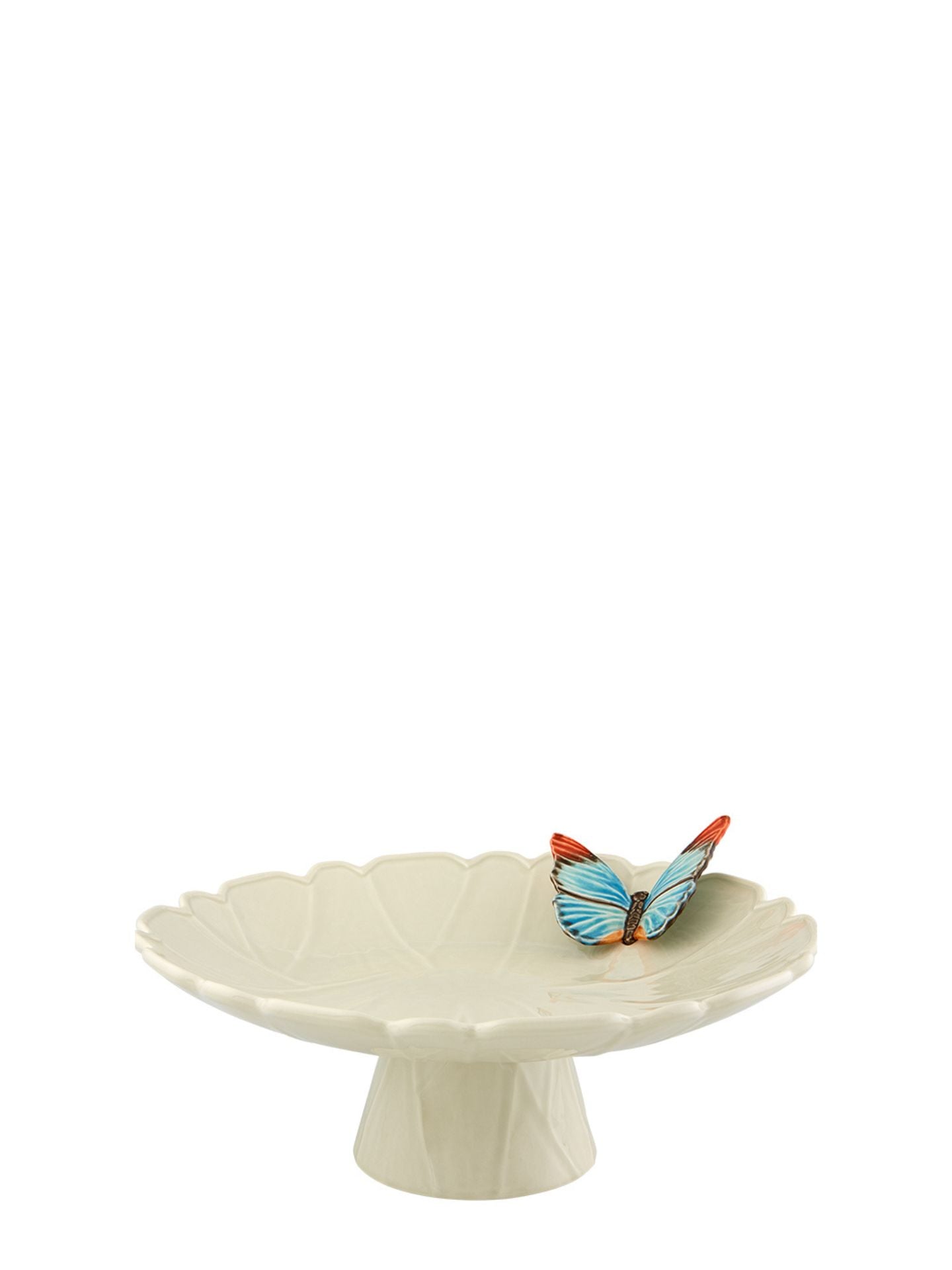 Decorative cake stand with a butterfly on a white background