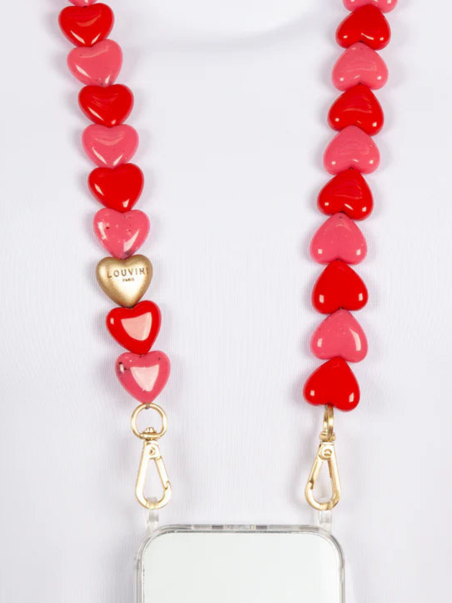 Heart phone chain, pink-red