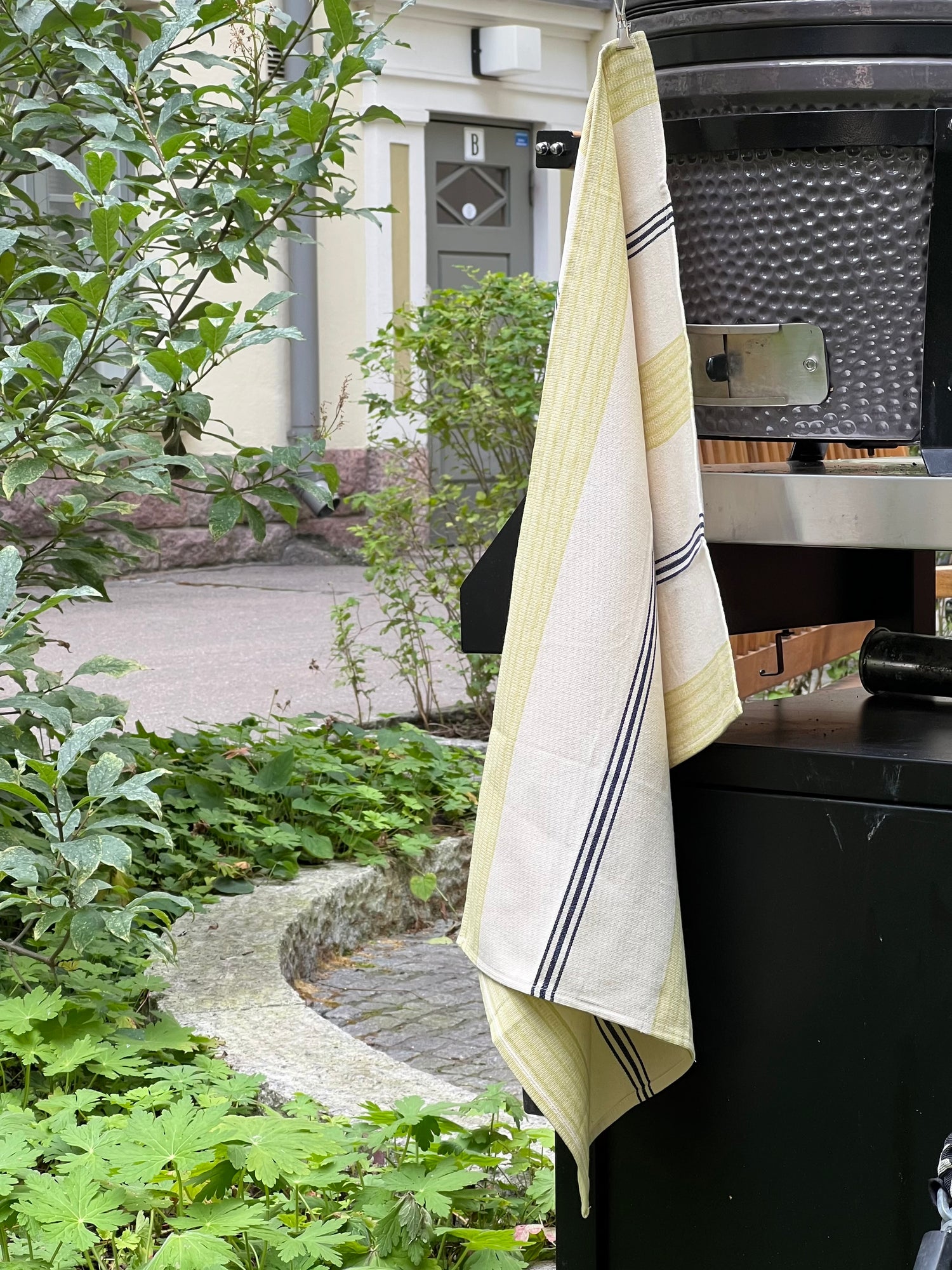 Cotton Kitchen towel, lime and navy blue stripe (50x70cm)