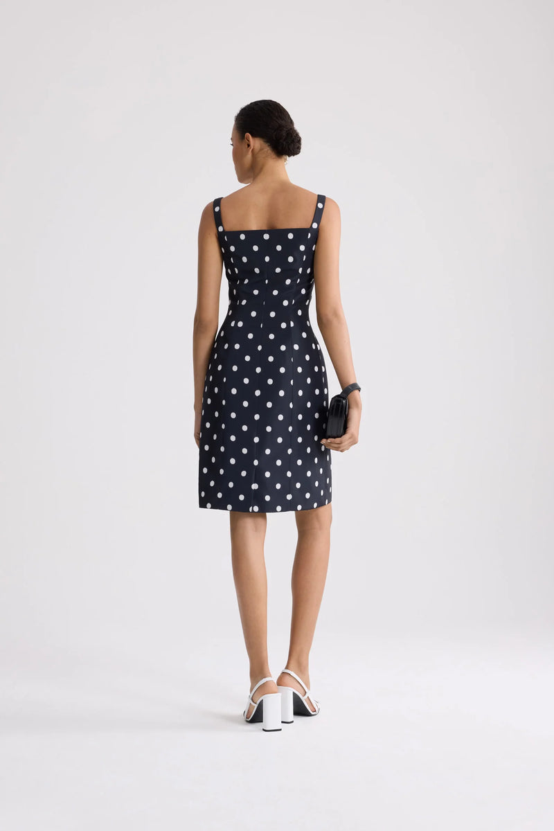 Polkadot pencil midi dress, meteorite blue