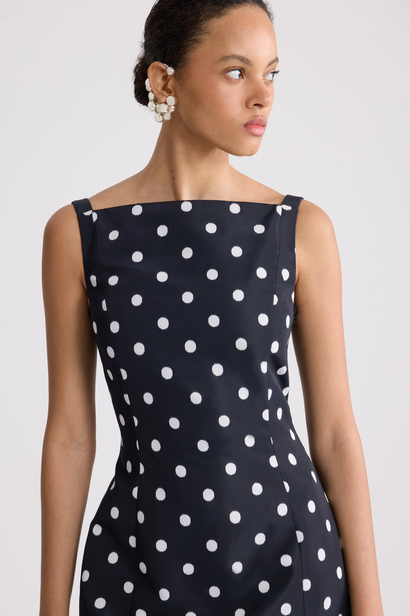 Polkadot pencil midi dress, meteorite blue