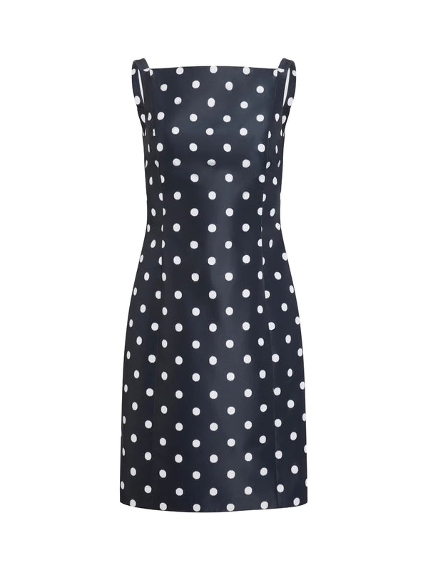 Polkadot pencil midi dress, meteorite blue