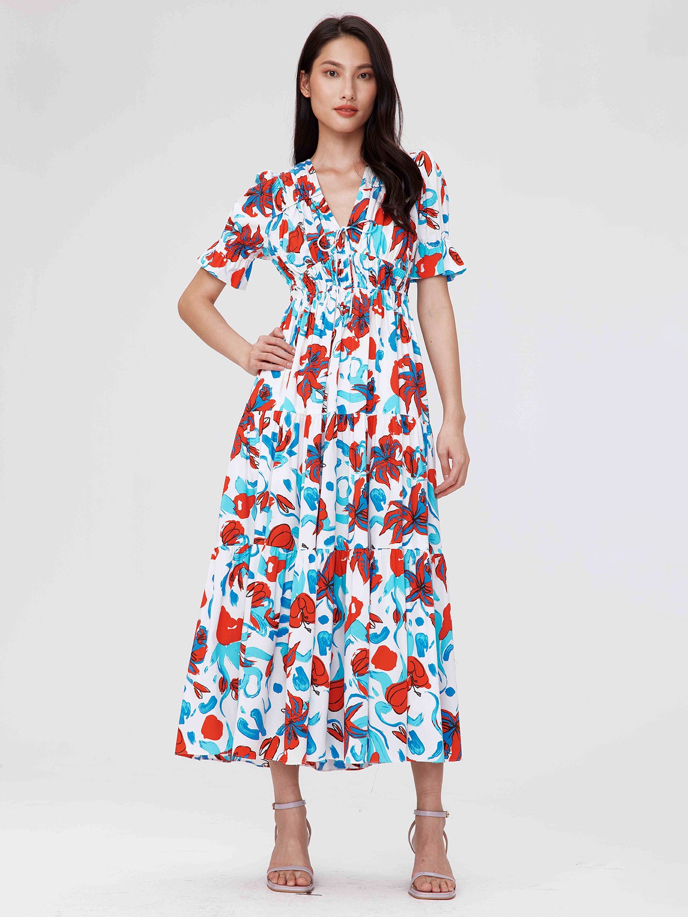 AVERY DRESS, brush floral red