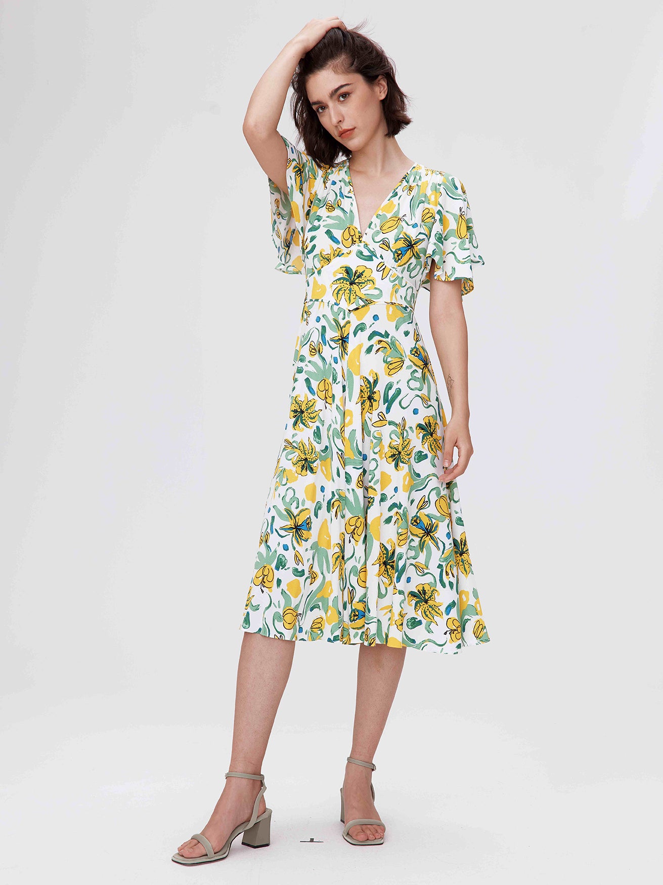 VIBEKE DRESS, brush floral yellow