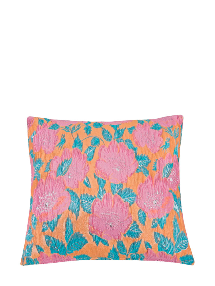 Floral cushion (50x50 cm), pink, blue and peach