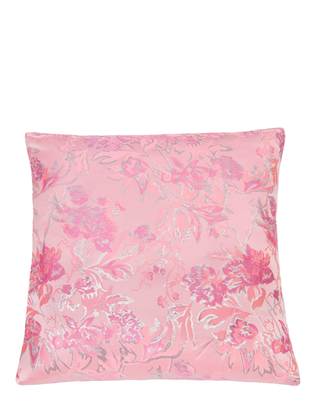 Floral jacquard cushion (50x50 cm), rose & silver lurex