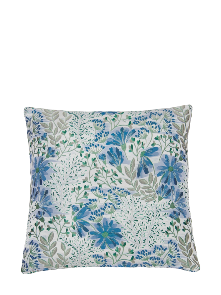 Cushion with meadow flowers in blue/green/bone ivory