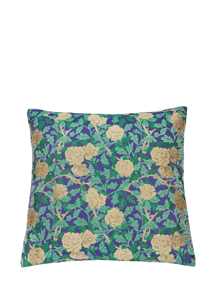 Roses cushion, purple/green/beige w/lurex
