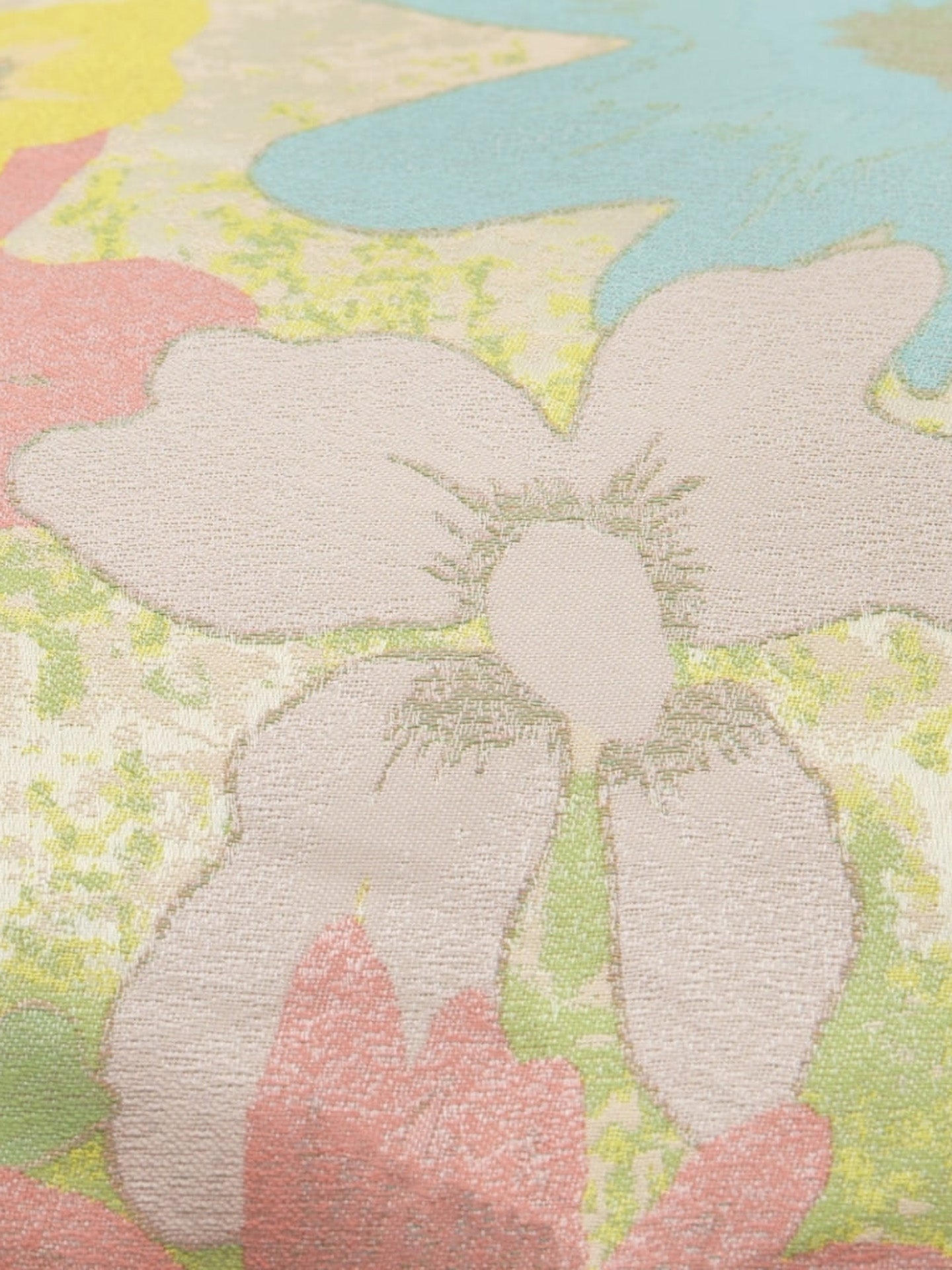 Yellow, turquoise and pink floral cushion