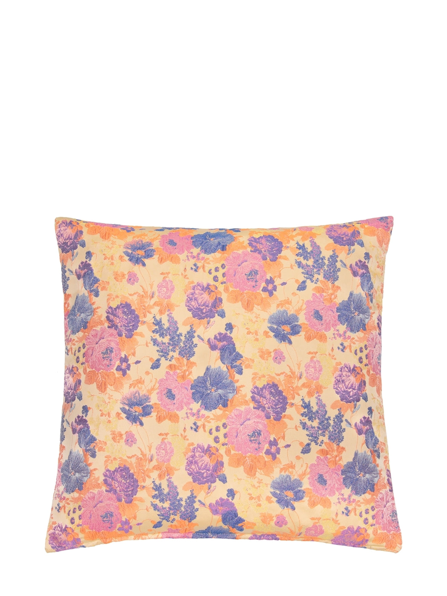 Pink, purple, orange and champagne floral cushion