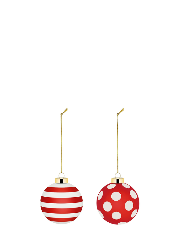 Delight stripes & dots Christmas baubles, set of 2