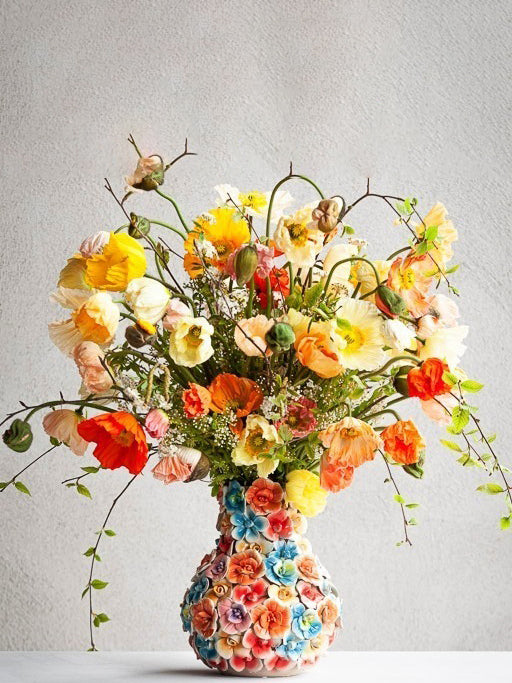 Vase deco with flowers, Multicolour (H 29cm)