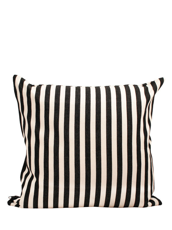 A black and white striped cushion cover