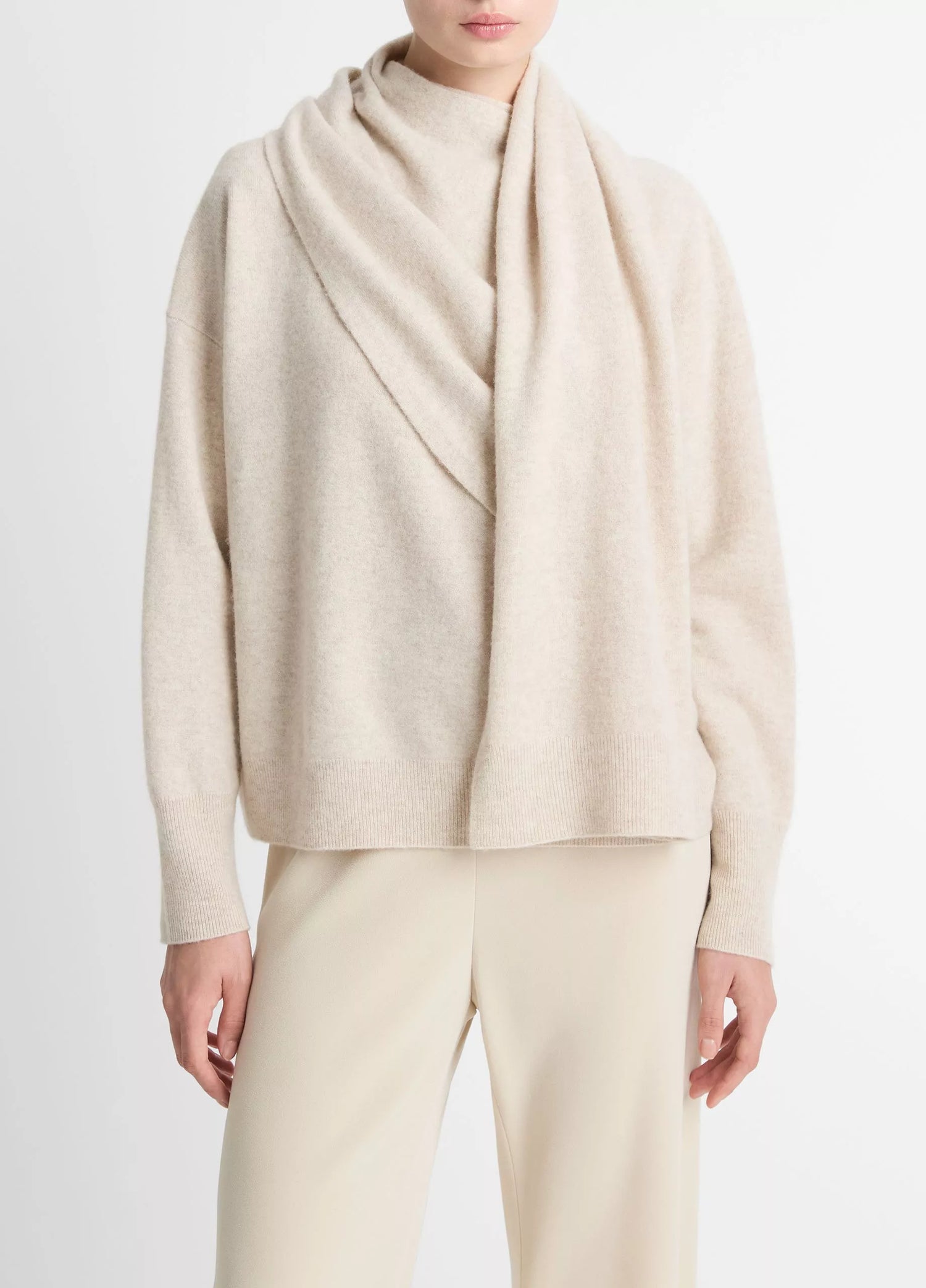 Draped Crew Neck Sweater, Cream