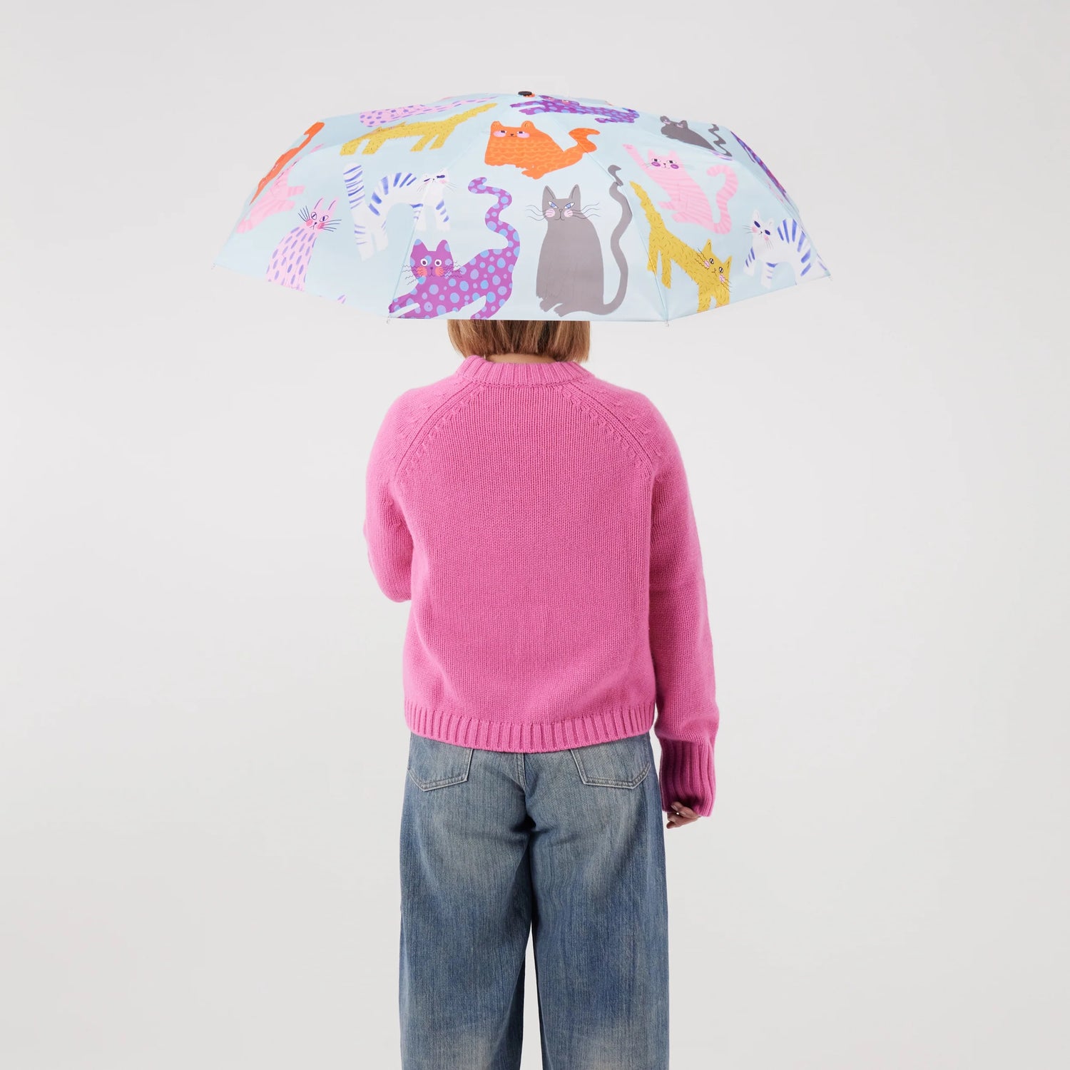 Arty cats duck umbrella, ice blue