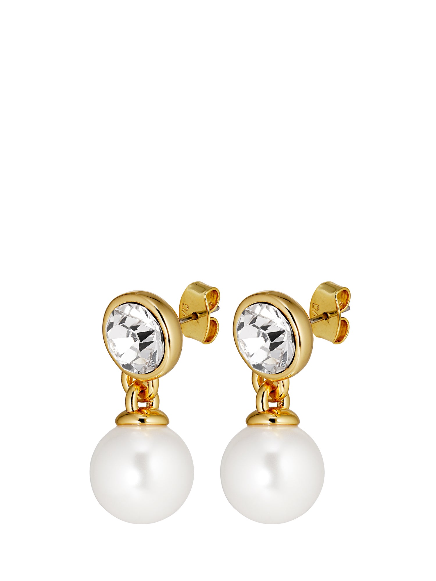 NETTE golden earrings, clear crystal - white pearl