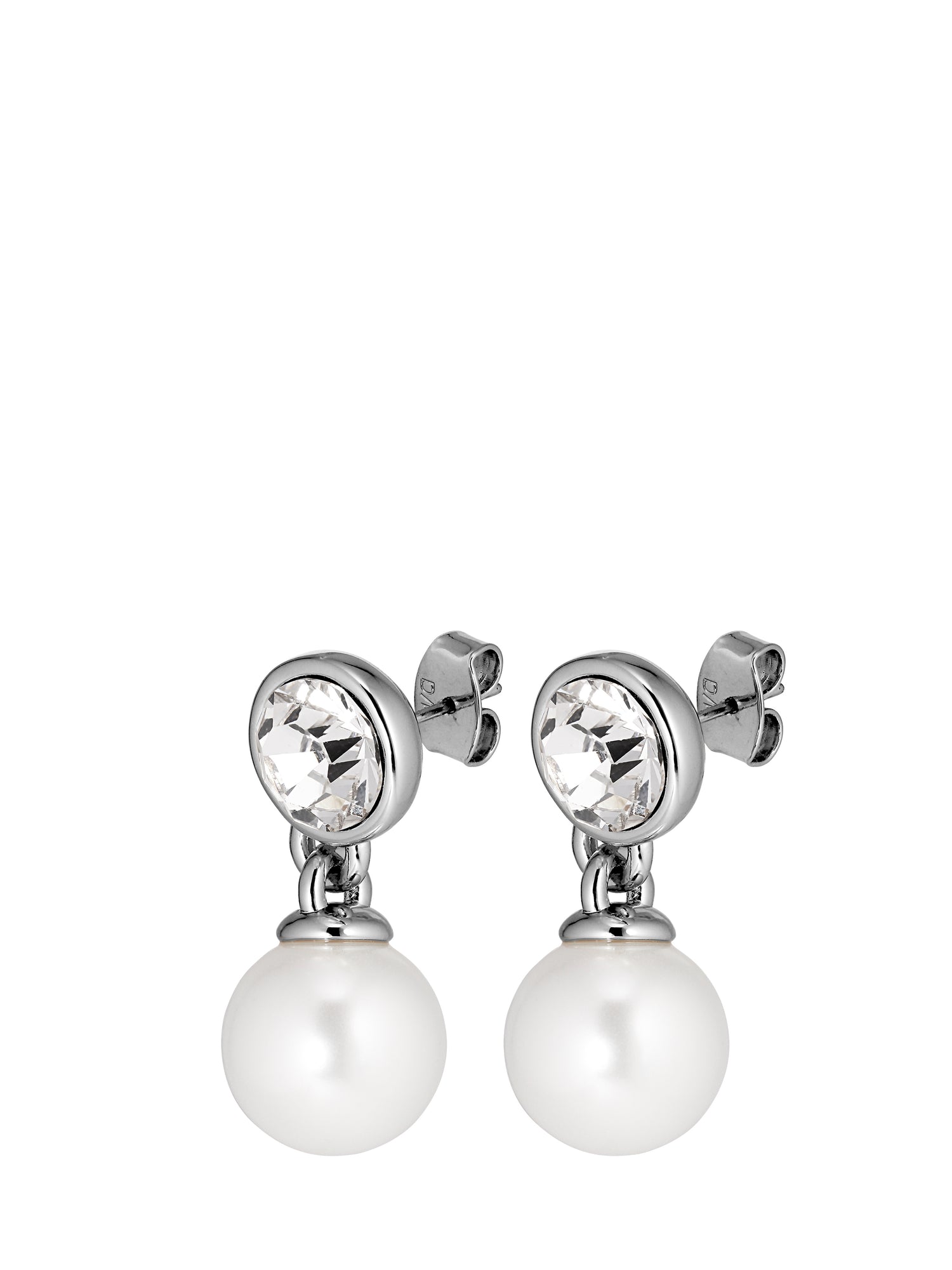 NETTE silver earrings, clear crystal - white pearl