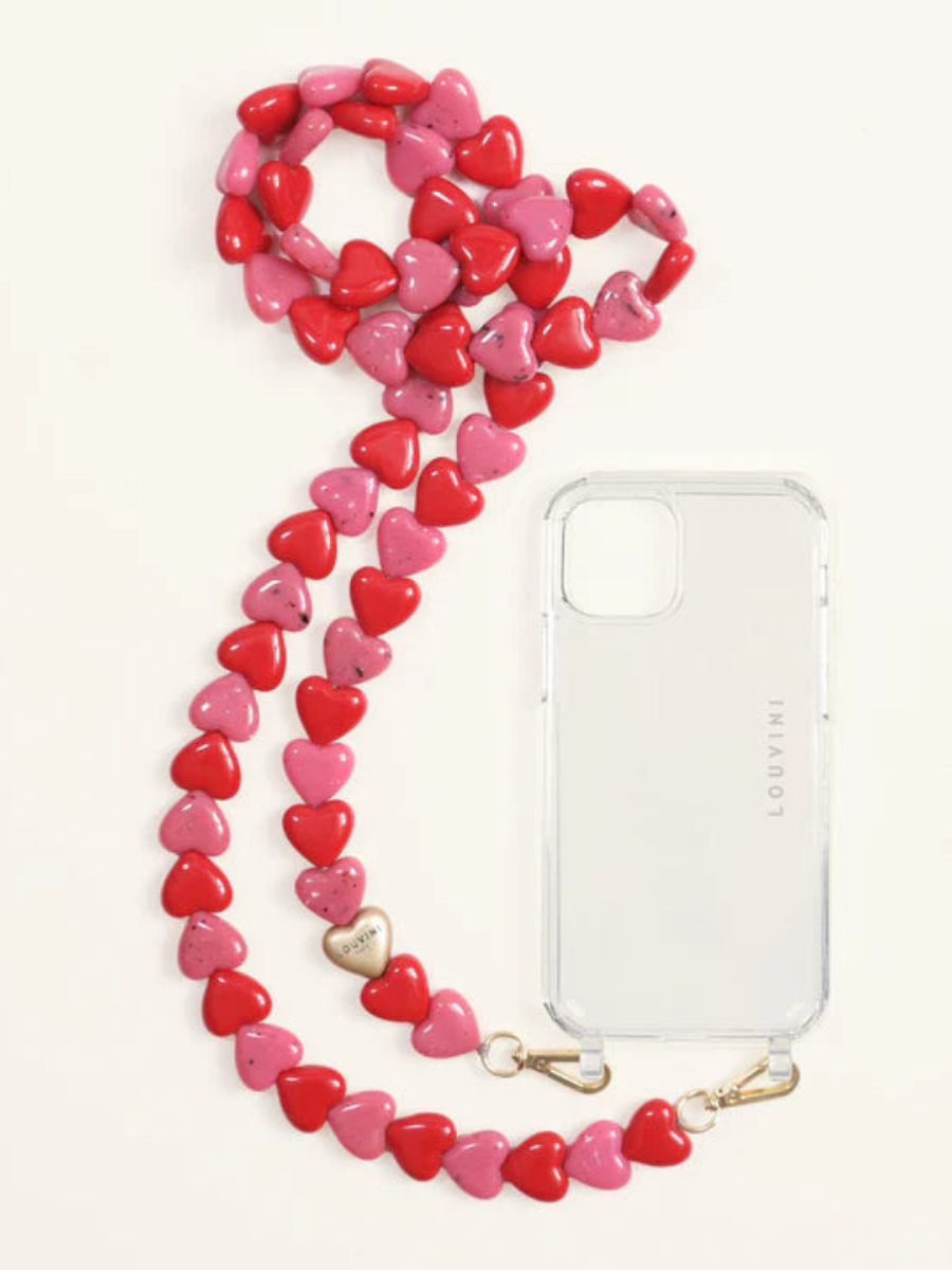 Heart phone chain, pink-red