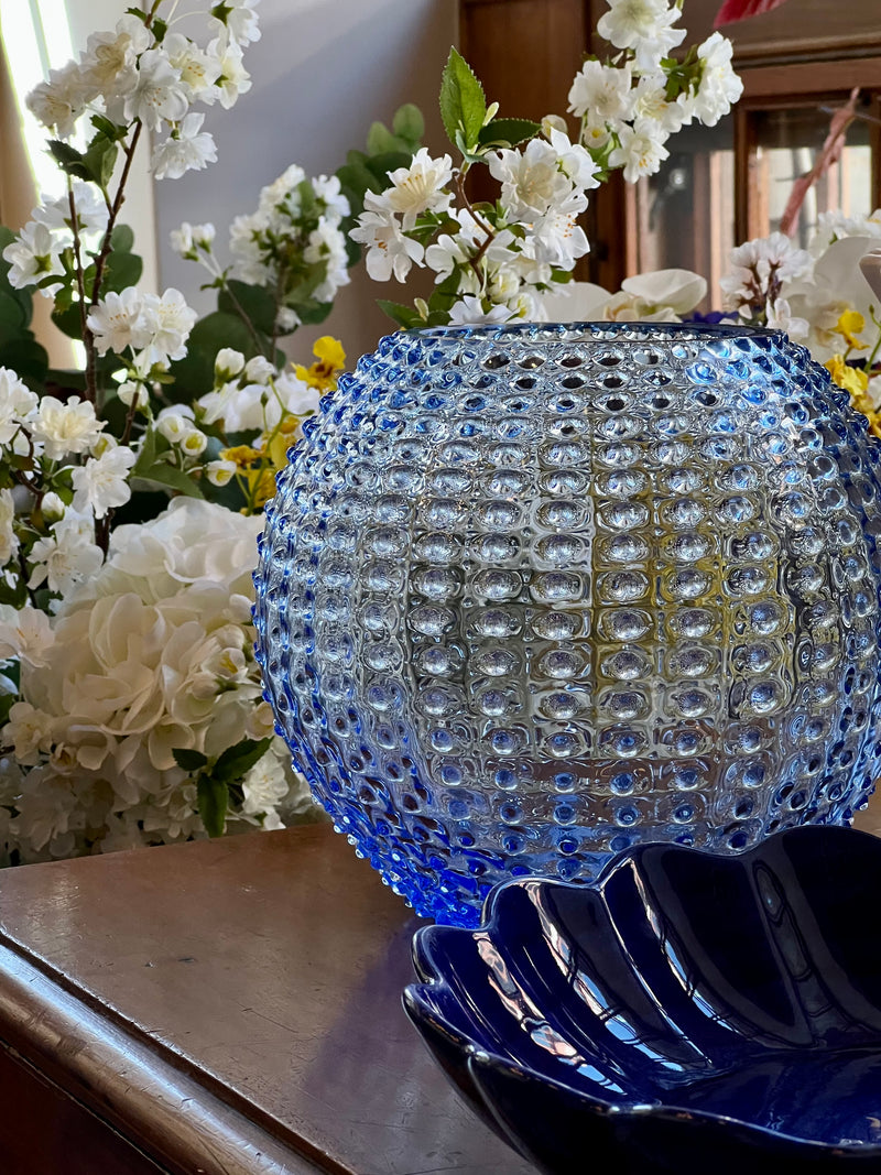 Large Globe hobnail vase, light blue (24cm)